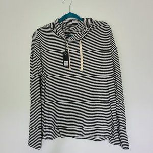 Lucky Brand Cloud Cowl Neck Pullover Black and White Striped Sweater. Medium